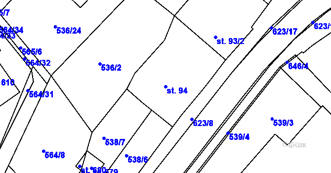 Parcela st. 94 v KÚ Běloves, Katastrální mapa