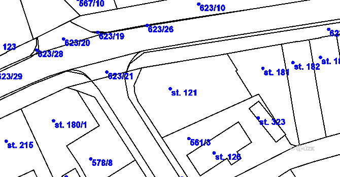 Parcela st. 121 v KÚ Běloves, Katastrální mapa