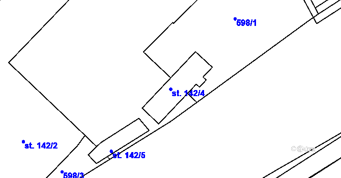 Parcela st. 142/4 v KÚ Běloves, Katastrální mapa