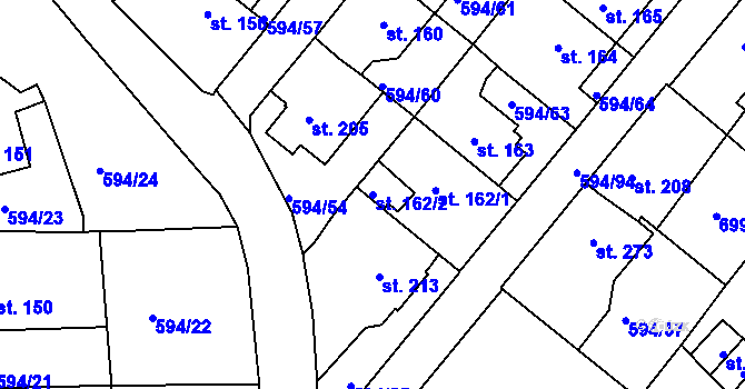 Parcela st. 162/2 v KÚ Běloves, Katastrální mapa