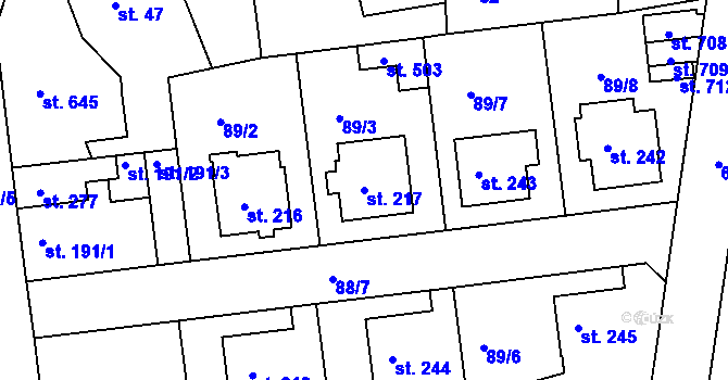 Parcela st. 217 v KÚ Běloves, Katastrální mapa