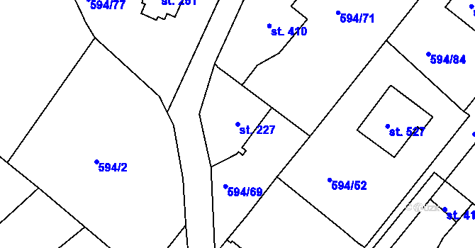 Parcela st. 227 v KÚ Běloves, Katastrální mapa