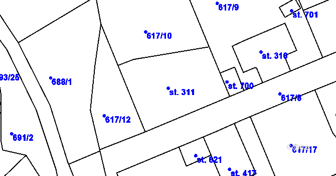 Parcela st. 311 v KÚ Běloves, Katastrální mapa