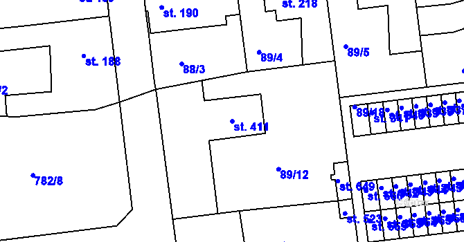 Parcela st. 411 v KÚ Běloves, Katastrální mapa