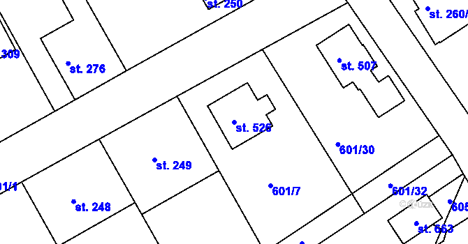 Parcela st. 526 v KÚ Běloves, Katastrální mapa