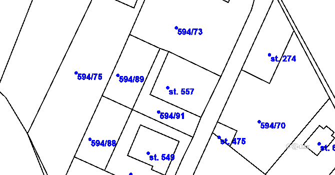 Parcela st. 557 v KÚ Běloves, Katastrální mapa