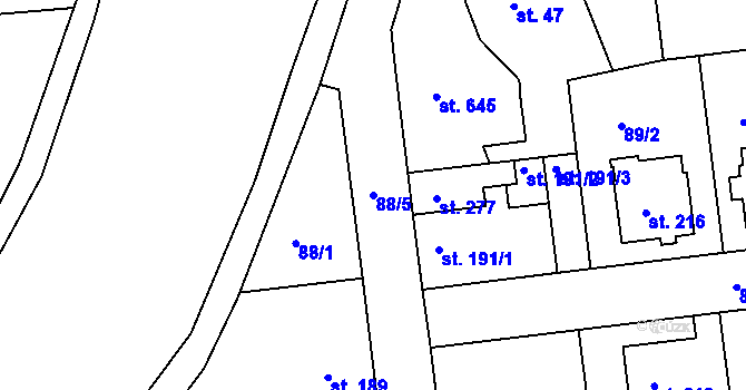 Parcela st. 88/5 v KÚ Běloves, Katastrální mapa