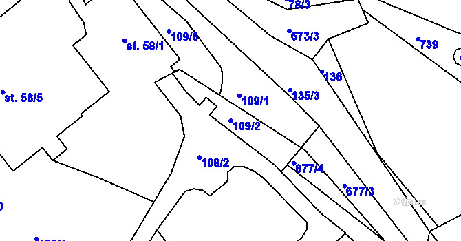 Parcela st. 109/2 v KÚ Běloves, Katastrální mapa