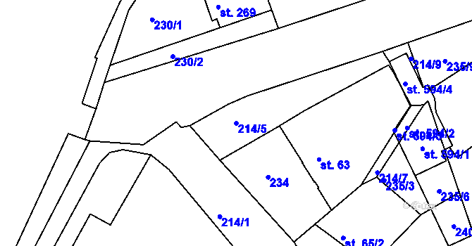 Parcela st. 214/5 v KÚ Běloves, Katastrální mapa