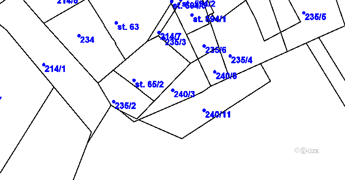 Parcela st. 240/3 v KÚ Běloves, Katastrální mapa
