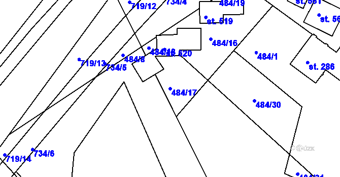 Parcela st. 484/17 v KÚ Běloves, Katastrální mapa