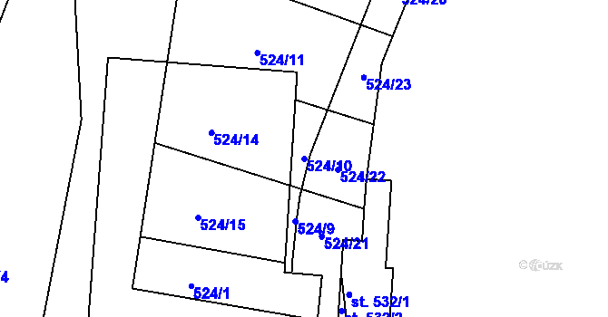 Parcela st. 524/10 v KÚ Běloves, Katastrální mapa