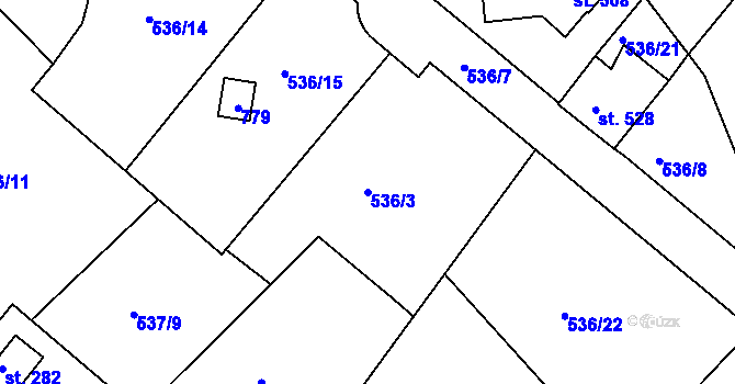 Parcela st. 536/3 v KÚ Běloves, Katastrální mapa