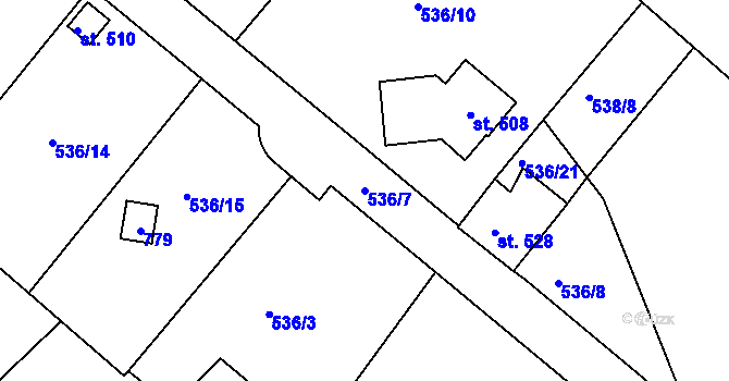 Parcela st. 536/7 v KÚ Běloves, Katastrální mapa