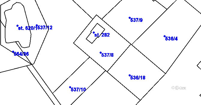 Parcela st. 537/8 v KÚ Běloves, Katastrální mapa