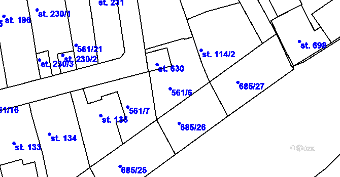 Parcela st. 561/6 v KÚ Běloves, Katastrální mapa