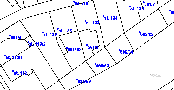 Parcela st. 561/9 v KÚ Běloves, Katastrální mapa