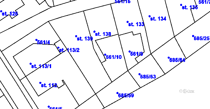Parcela st. 561/10 v KÚ Běloves, Katastrální mapa