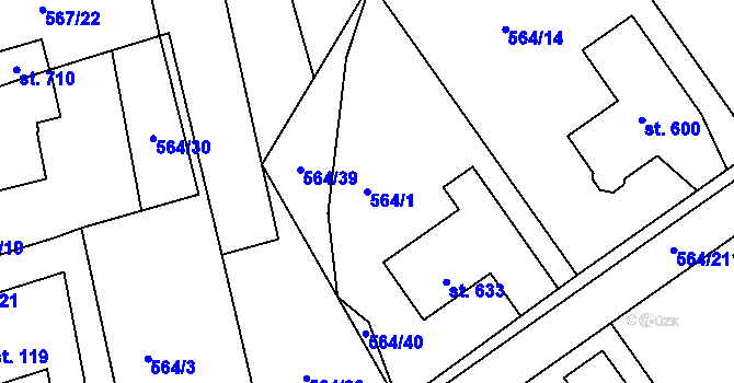 Parcela st. 564/1 v KÚ Běloves, Katastrální mapa