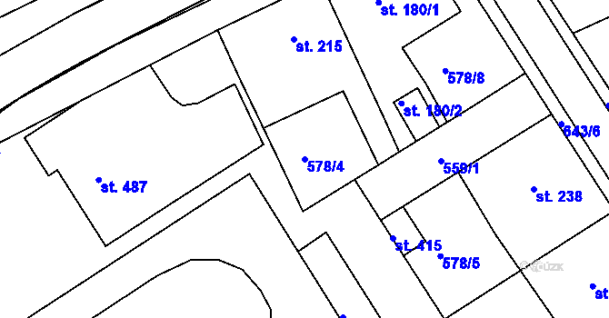 Parcela st. 578/4 v KÚ Běloves, Katastrální mapa