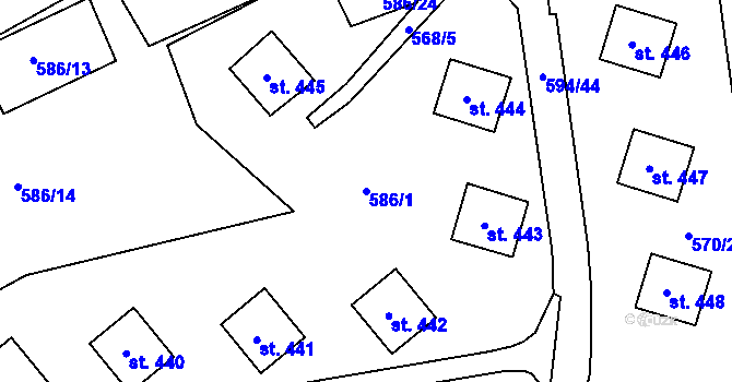Parcela st. 586/1 v KÚ Běloves, Katastrální mapa