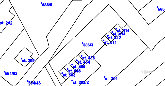 Parcela st. 586/3 v KÚ Běloves, Katastrální mapa