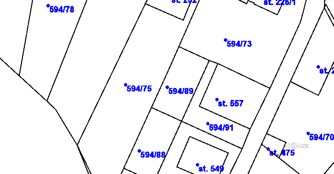 Parcela st. 594/89 v KÚ Běloves, Katastrální mapa