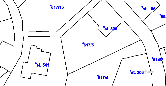 Parcela st. 617/5 v KÚ Běloves, Katastrální mapa