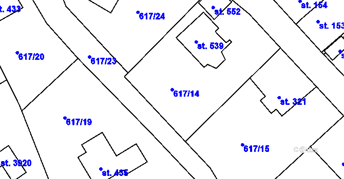 Parcela st. 617/14 v KÚ Běloves, Katastrální mapa