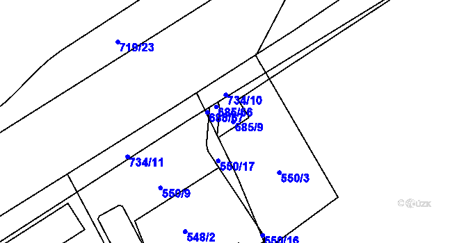 Parcela st. 685/9 v KÚ Běloves, Katastrální mapa