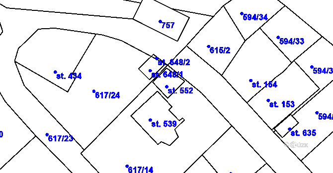 Parcela st. 552 v KÚ Běloves, Katastrální mapa