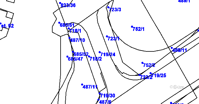 Parcela st. 719/24 v KÚ Běloves, Katastrální mapa