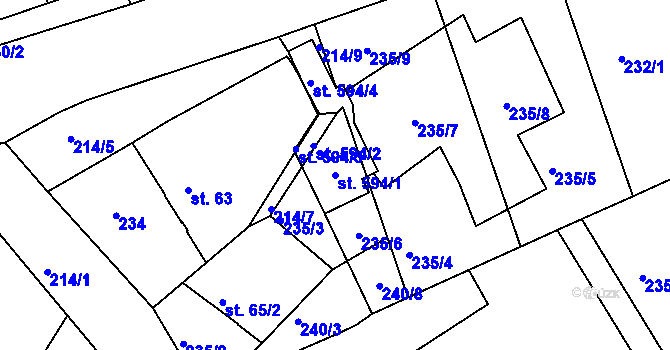 Parcela st. 594/1 v KÚ Běloves, Katastrální mapa