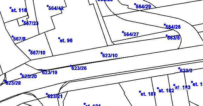 Parcela st. 623/10 v KÚ Běloves, Katastrální mapa
