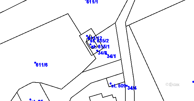Parcela st. 34/8 v KÚ Běloves, Katastrální mapa