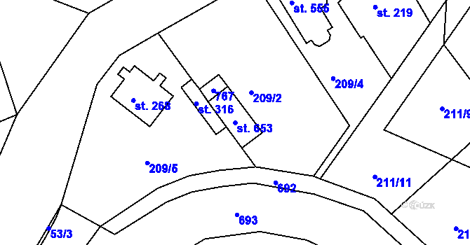 Parcela st. 653 v KÚ Běloves, Katastrální mapa