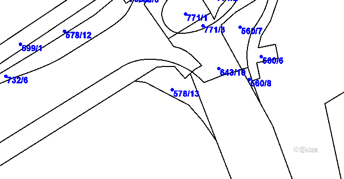 Parcela st. 578/13 v KÚ Běloves, Katastrální mapa