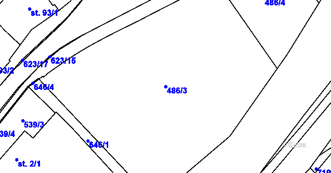 Parcela st. 486/3 v KÚ Běloves, Katastrální mapa