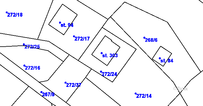 Parcela st. 303 v KÚ Bražec, Katastrální mapa