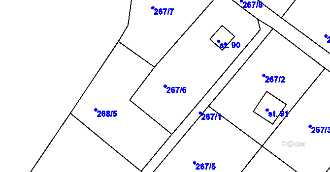 Parcela st. 267/6 v KÚ Bražec, Katastrální mapa