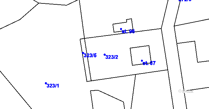 Parcela st. 323/2 v KÚ Bražec, Katastrální mapa