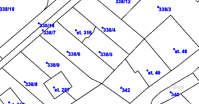 Parcela st. 338/5 v KÚ Bražec, Katastrální mapa