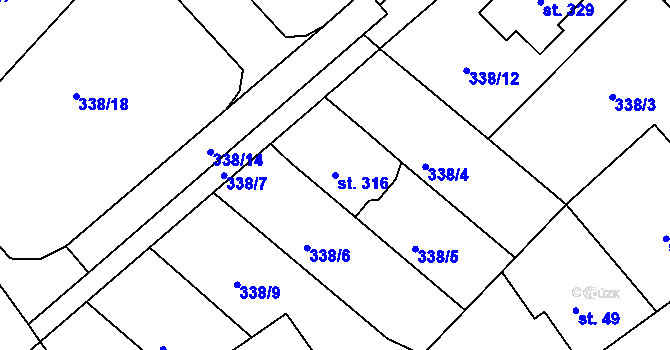 Parcela st. 316 v KÚ Bražec, Katastrální mapa
