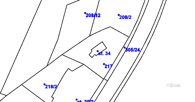 Parcela st. 34 v KÚ Malé Poříčí, Katastrální mapa