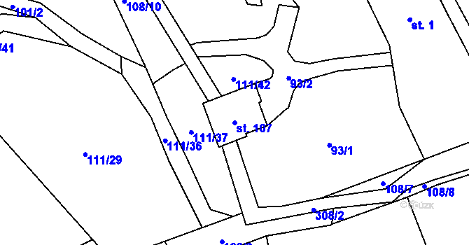 Parcela st. 107 v KÚ Malé Poříčí, Katastrální mapa