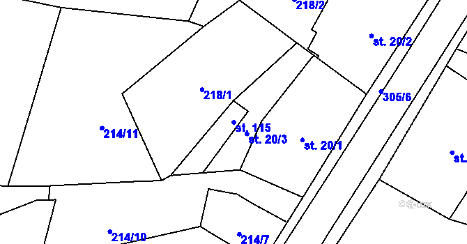 Parcela st. 115 v KÚ Malé Poříčí, Katastrální mapa