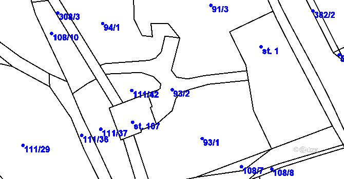 Parcela st. 93/2 v KÚ Malé Poříčí, Katastrální mapa