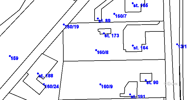 Parcela st. 160/8 v KÚ Malé Poříčí, Katastrální mapa