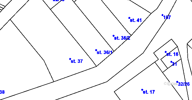 Parcela st. 36/1 v KÚ Lhota nad Moravou, Katastrální mapa