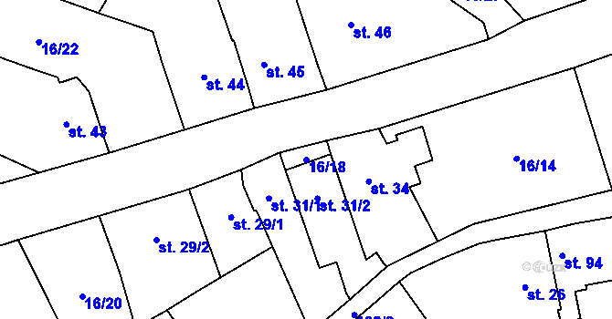 Parcela st. 16/18 v KÚ Lhota nad Moravou, Katastrální mapa